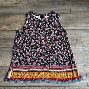 J. Jill Floral Boho Sleeveless Tank Top Navy Blue Sz 1X